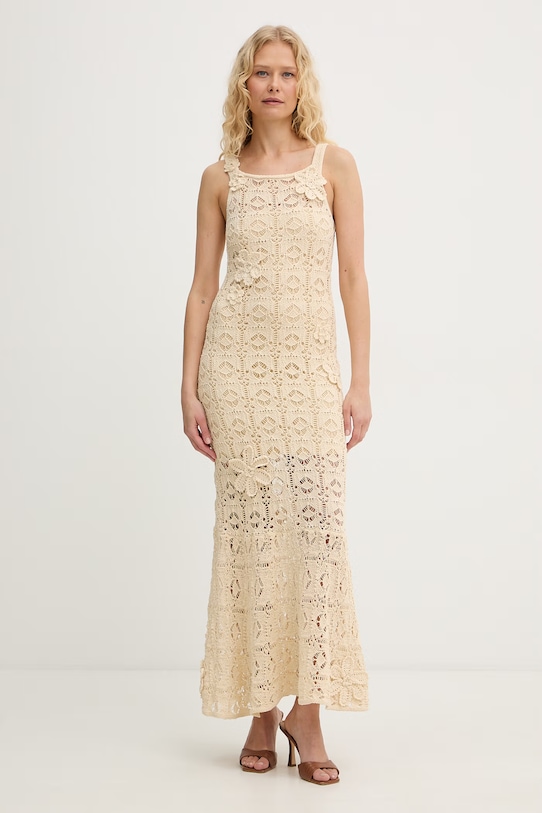 Pinko morská sukňová silueta šaty s bavlnou béžová 106862.A3B8