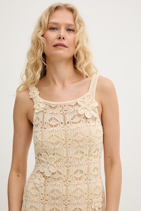 Pinko sukienka syrenka z bawełną beżowy 106862.A3B8