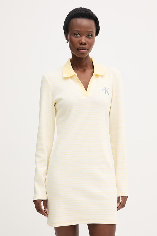 Calvin Klein Jeans sukienka bawełniana z elastanem żółty LV047F839G