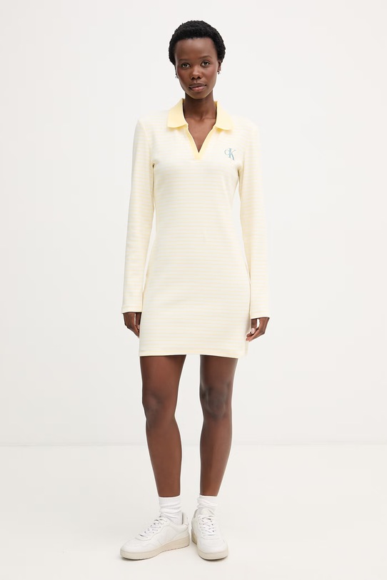 Calvin Klein Jeans sukienka bawełniana z elastanem LV047F839G żółty SS26