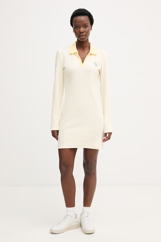 Calvin Klein Jeans sukienka bawełniana z elastanem LV047F839G żółty SS26