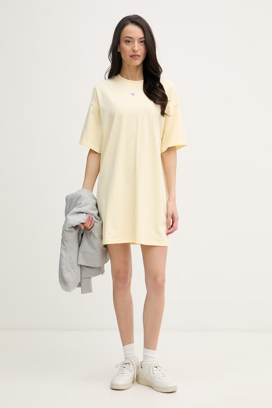 Calvin Klein Jeans рокля от памук LV047F228G жълт SS26