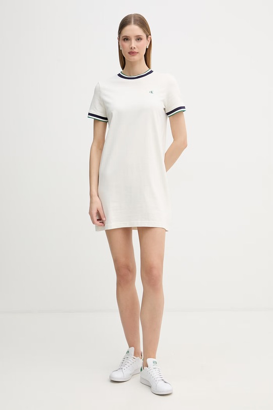 Calvin Klein Jeans sukienka bawełniana LV047F248G beżowy SS26