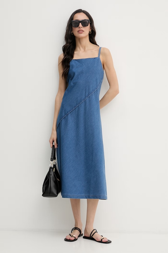 Calvin Klein Jeans poletna obleka iz denima LV047F748G modra SS26