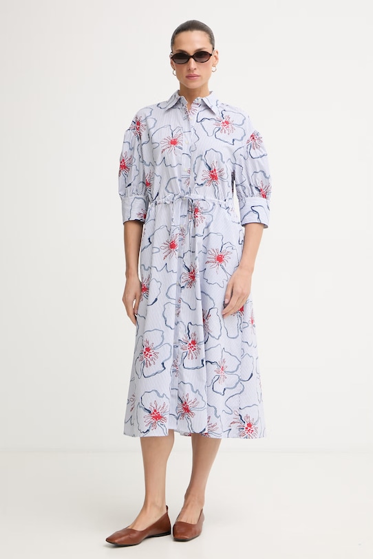 Tommy Hilfiger košeľové šaty bavlnené SUMMER WW0WW49645 modrá SS26