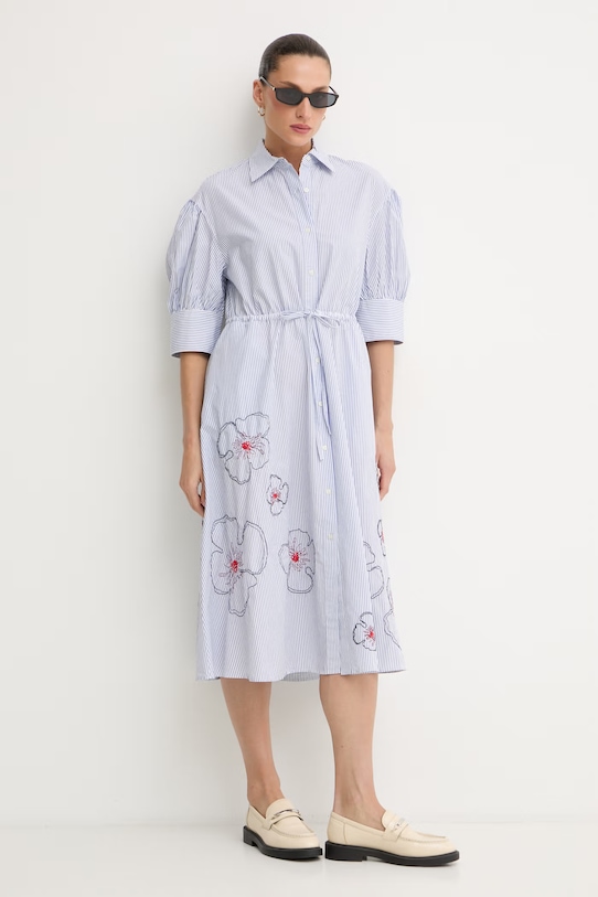Tommy Hilfiger košeľové šaty bavlnené SUMMER WW0WW50546 modrá SS26