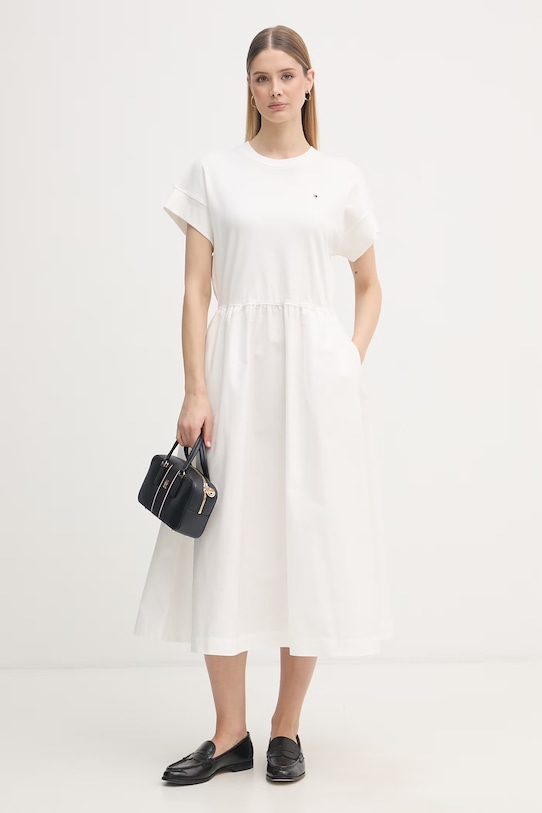 Tommy Hilfiger sukienka bawełniana WW0WW51148 beżowy SS26