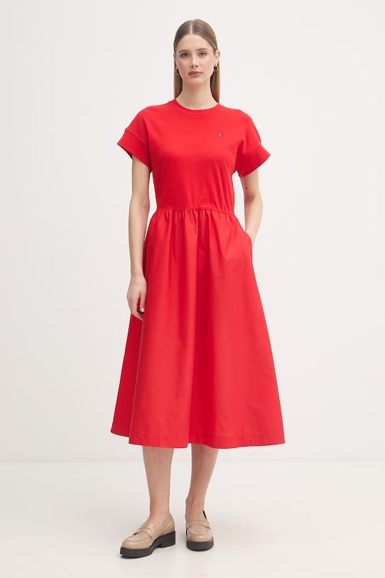 Tommy Hilfiger šaty bavlnené červená WW0WW51148