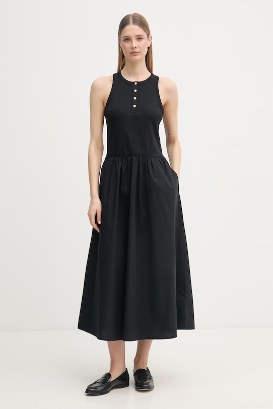 Tommy Hilfiger šaty s rozšíreným strihom bavlnené čierna WW0WW49628