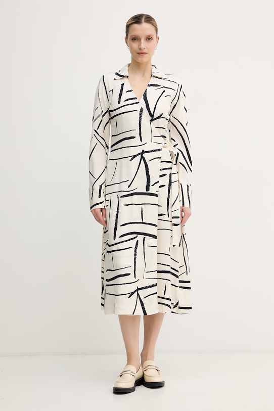 Tommy Hilfiger haljina na preklop od viskoze bež WW0WW48934