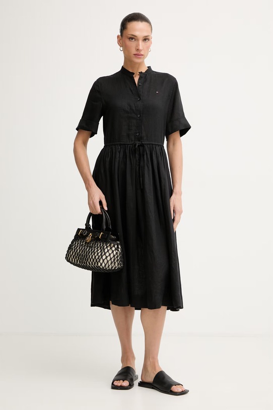 Tommy Hilfiger rochie de vară din in WW0WW49633 negru SS26