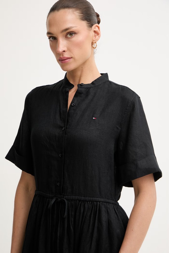 Tommy Hilfiger rochie de vară din in negru WW0WW49633