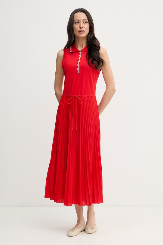 Tommy Hilfiger plisirana haljina s pamukom WW0WW49621 crvena SS26