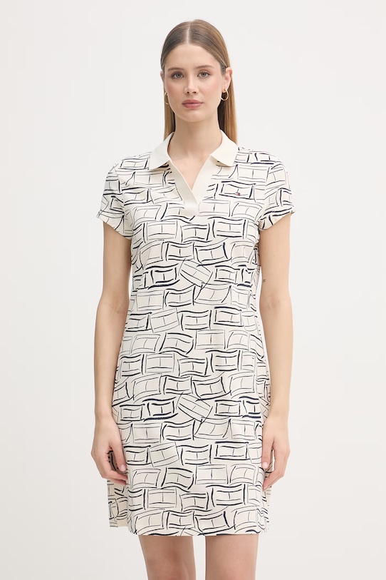 Tommy Hilfiger šaty s rozšíreným strihom béžová WW0WW49719