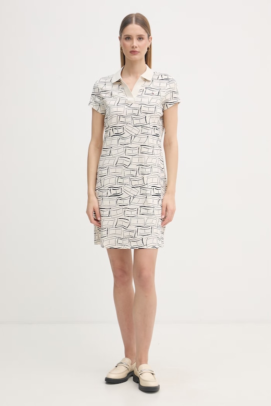 Tommy Hilfiger šaty s rozšíreným strihom WW0WW49719 béžová SS26