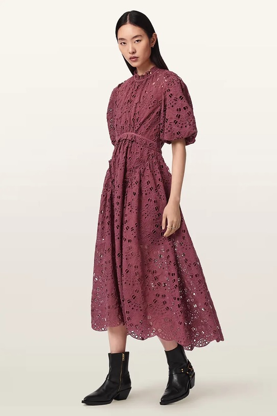 Ρούχα AllSaints φόρεμα flared ODETTE W001DE ροζ