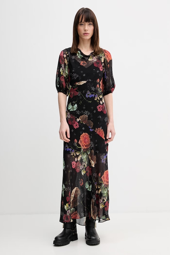 Šaty s příměsí hedvábí AllSaints TIWA áčkový černá W013DE