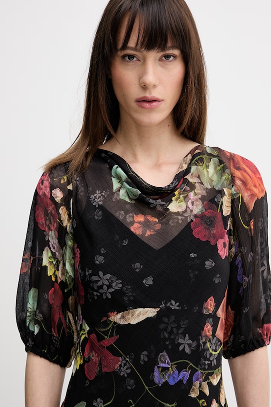 Šaty s příměsí hedvábí AllSaints TIWA černá W013DE