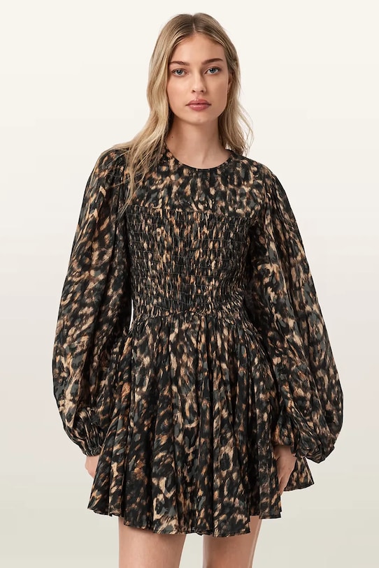 AllSaints sukienka rozkloszowana bawełniana CHIA brązowy W014DE