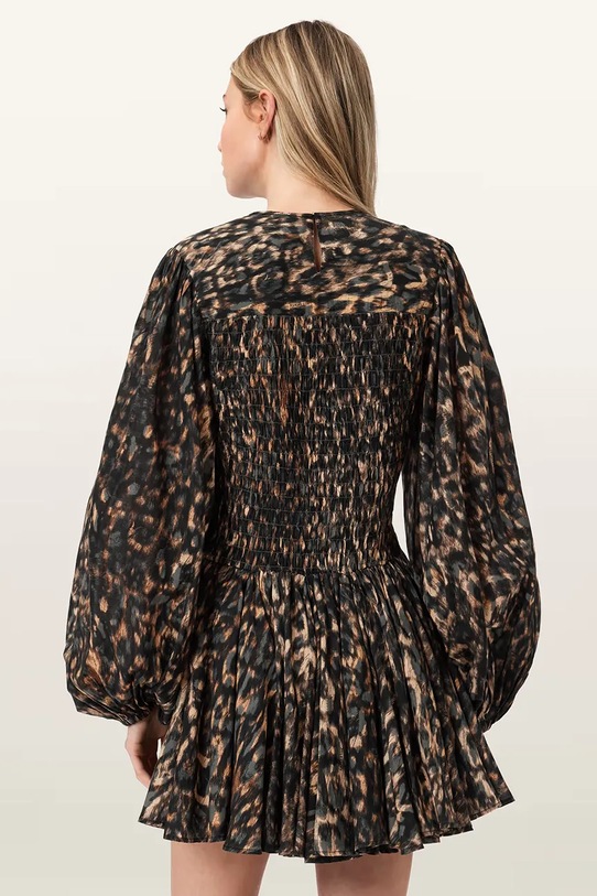 AllSaints sukienka rozkloszowana bawełniana CHIA W014DE brązowy SS26