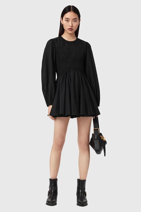 Odzież AllSaints sukienka rozkloszowana bawełniana CHIA W014DE czarny