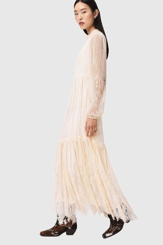 Odzież AllSaints sukienka rozkloszowana LILLIAN W081DE beżowy