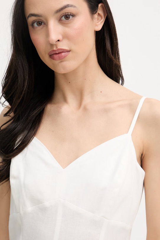 Gaudi φόρεμα flared με λινό μπεζ 611BD15027