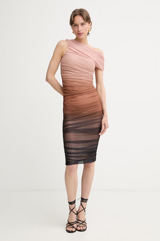 Elisabetta Franchi Ασύμμετρο φόρεμα καφέ AB93162E2