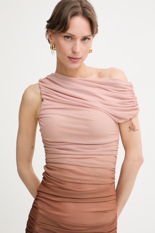 Elisabetta Franchi Ασύμμετρο φόρεμα καφέ AB93162E2