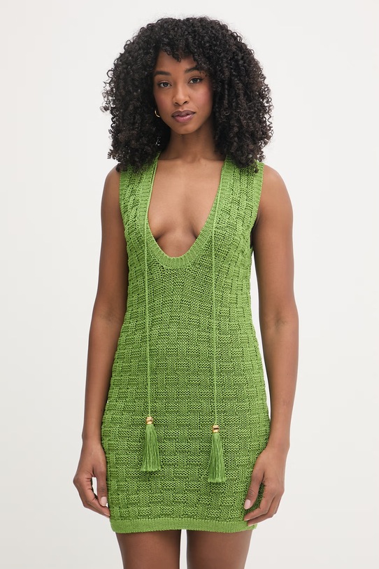 Elisabetta Franchi sukienka ze sweterkiem lniana zielony AM35T62E2