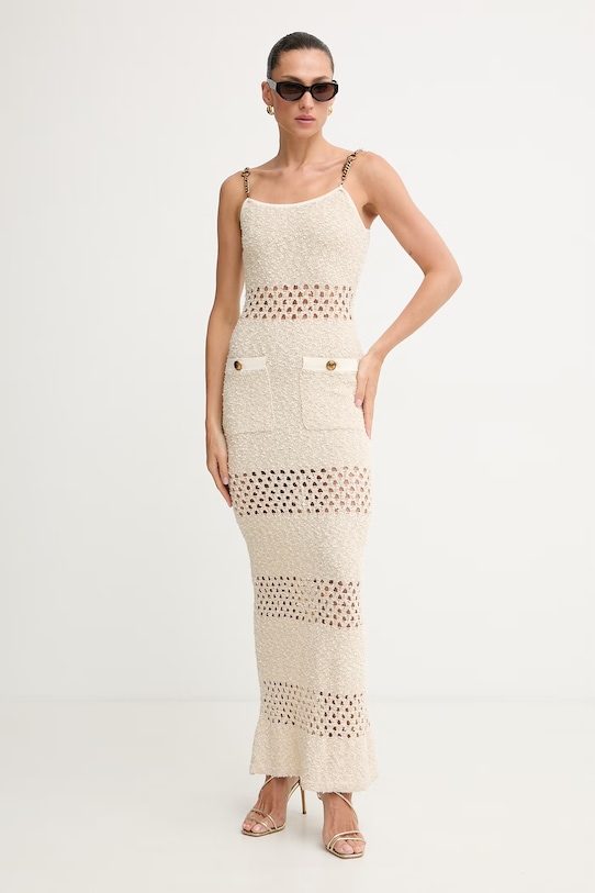 Elisabetta Franchi sukienka z bawełną AM41R62E2 beżowy SS26