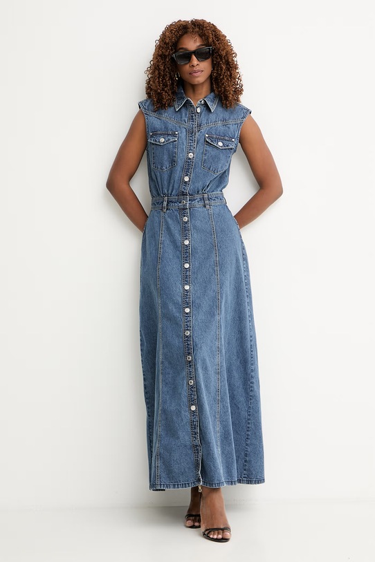 Guess šaty džínové RUGIADA W6GK09.D0694 námořnická modř SS26