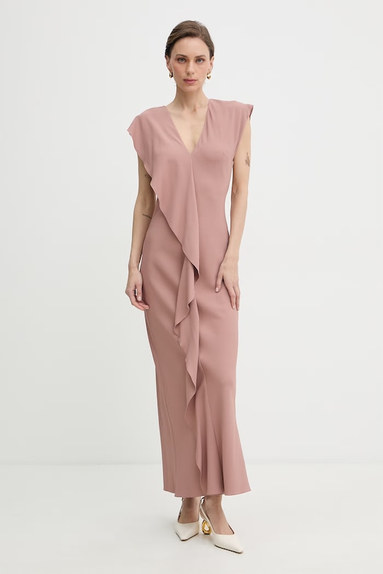 Patrizia Pepe šaty s viskózou hnedá 2A3036.A738