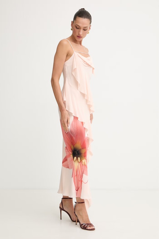 Patrizia Pepe sukienka z wiskozy 2A3090.A765 beżowy SS26