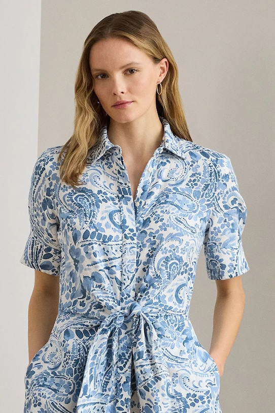 Odzież Lauren Ralph Lauren sukienka lniana 200P08916 niebieski