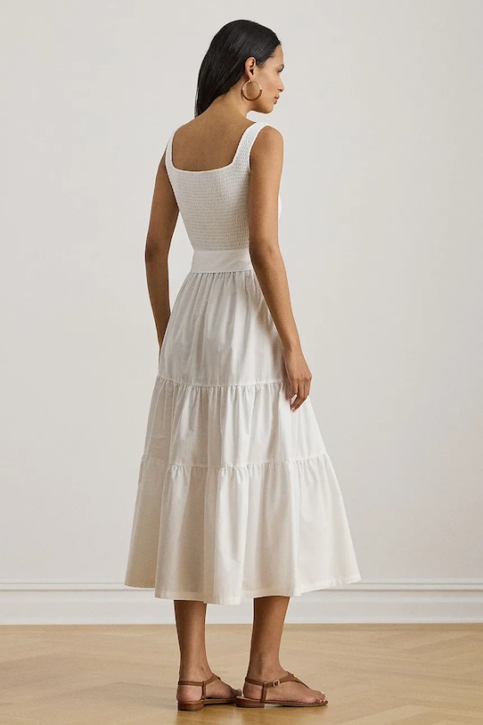 Lauren Ralph Lauren sukienka rozkloszowana bawełniana 200P09118 biały SS26