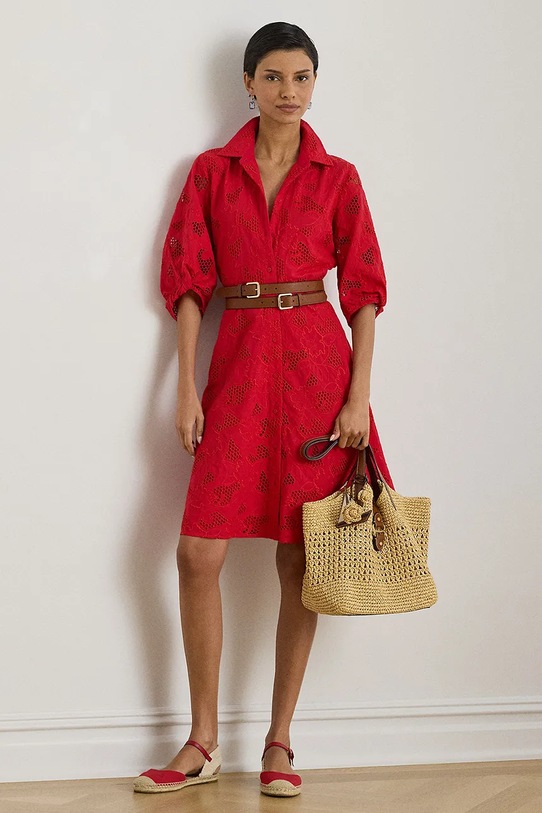 Lauren Ralph Lauren sukienka koszulowa bawełniana czerwony 200P13593