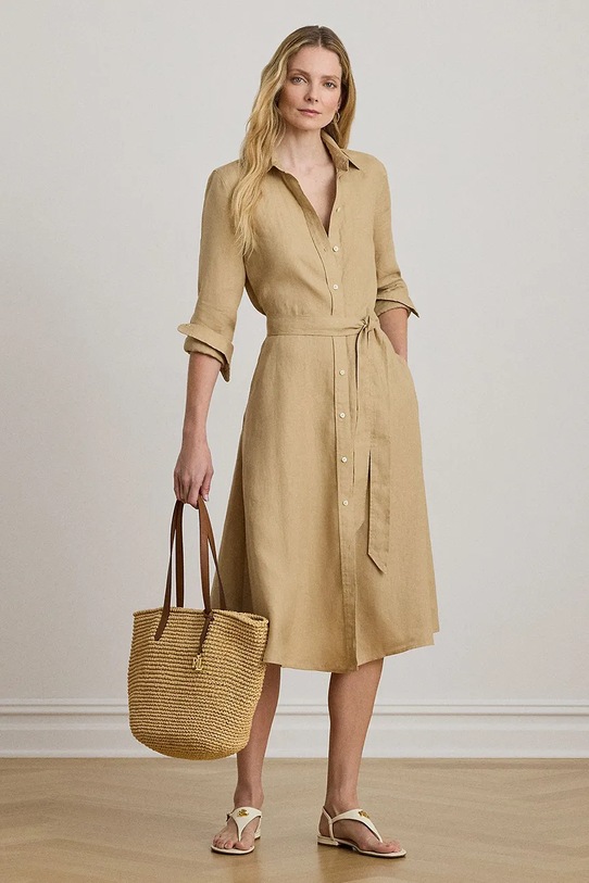 Lauren Ralph Lauren платье-рубашка из льна бежевый 200P13686