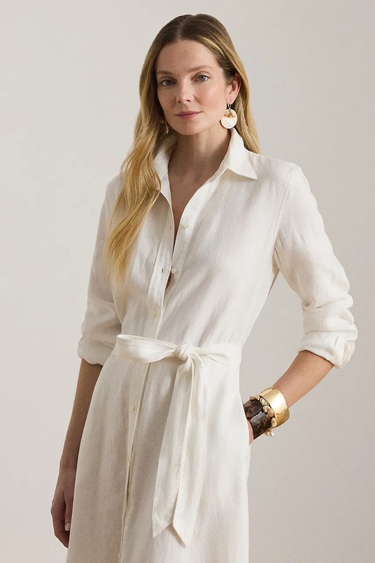 Oblačila Lauren Ralph Lauren obleka lanena 200P13687 bela