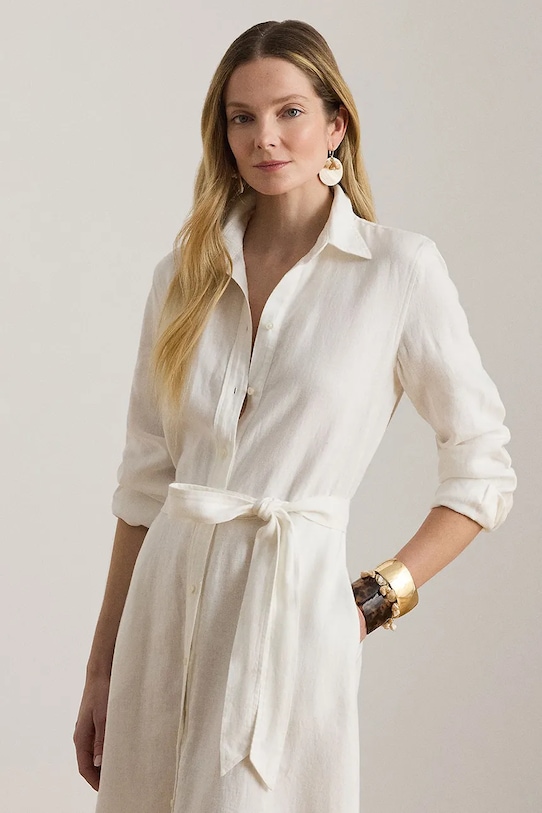 Odzież Lauren Ralph Lauren sukienka lniana 200P13687 biały