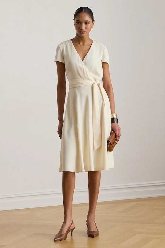 Lauren Ralph Lauren sukienka kopertowa beżowy 200P13812