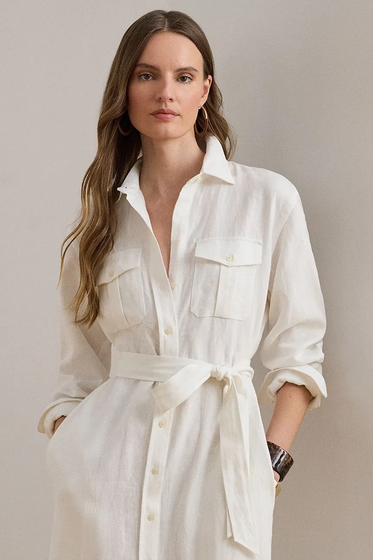 Odzież Lauren Ralph Lauren sukienka koszulowa lniana 200P13685 biały