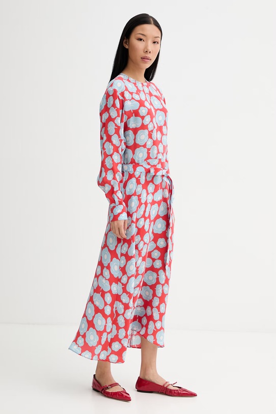 Marimekko poletna obleka iz cupro 095227 rdeča SS26