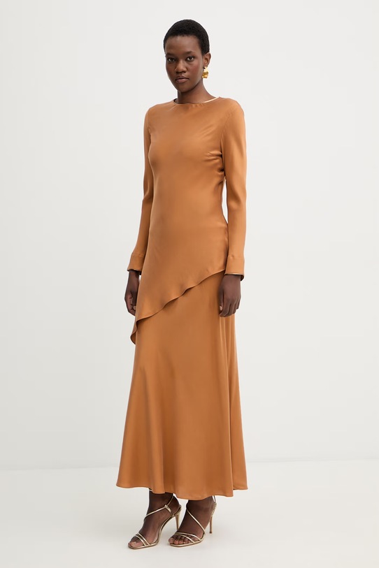 Šaty s prímesou hodvábu MAX&Co. MCOFASE 2616221063200 hnedá SS26