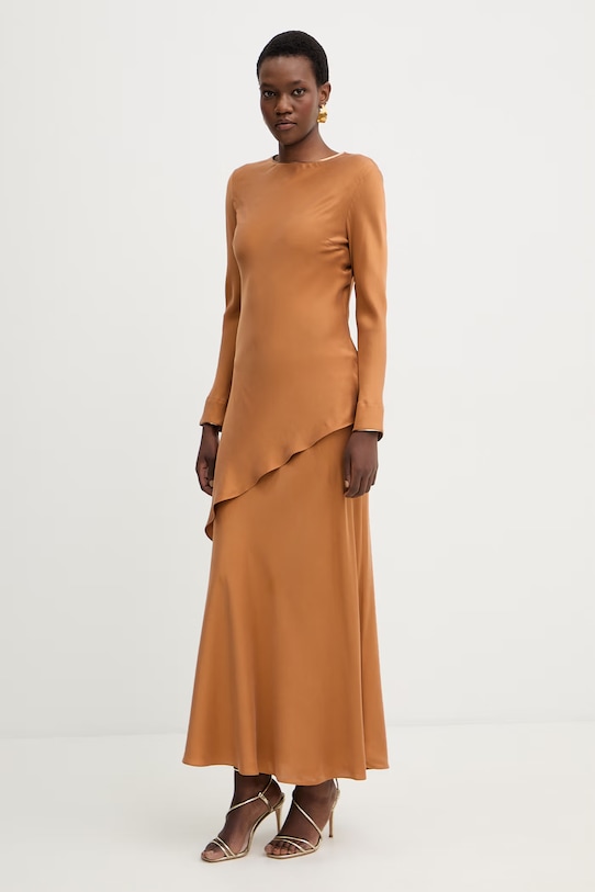 Šaty s prímesou hodvábu MAX&Co. MCOFASE 2616221063200 hnedá SS26