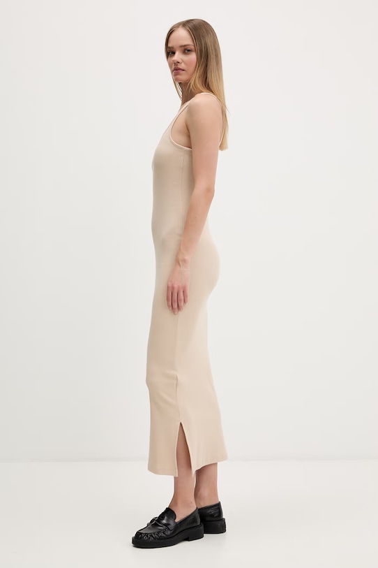 Odzież Tommy Jeans sukienka bawełniana z elastanem DW0DW22329 beżowy