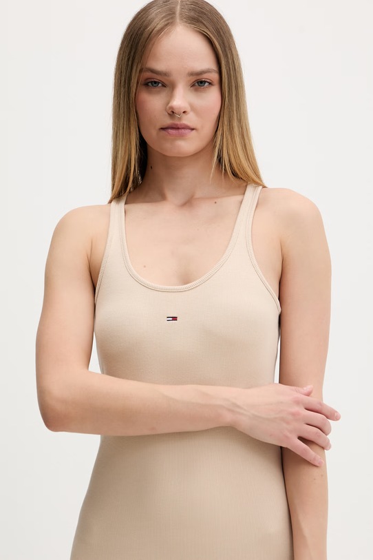 Tommy Jeans sukienka bawełniana z elastanem beżowy DW0DW22329