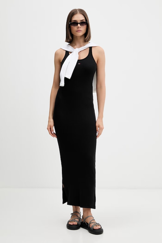 Tommy Jeans sukienka bawełniana z elastanem DW0DW22329 czarny SS26