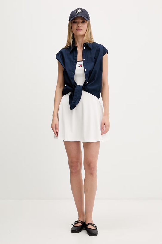 Tommy Jeans sukienka letnia bawełniana z elastanem DW0DW22335 biały SS26