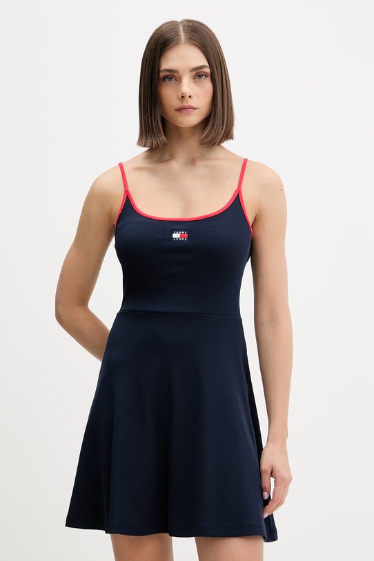 Tommy Jeans sukienka letnia bawełniana z elastanem granatowy DW0DW22335